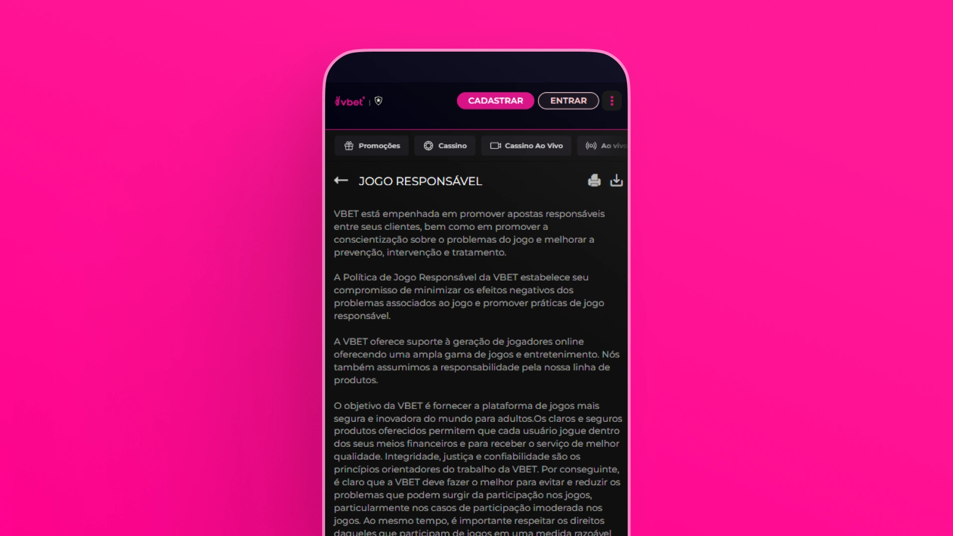 screenshot recursos de segurança vbet