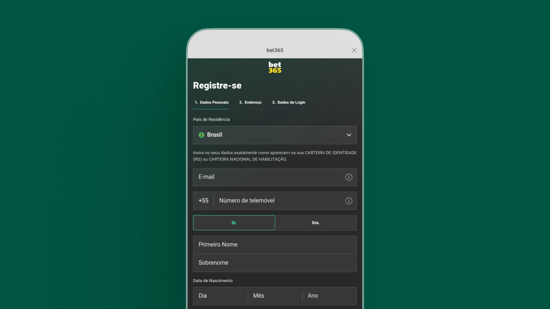 screenshot registro bet365