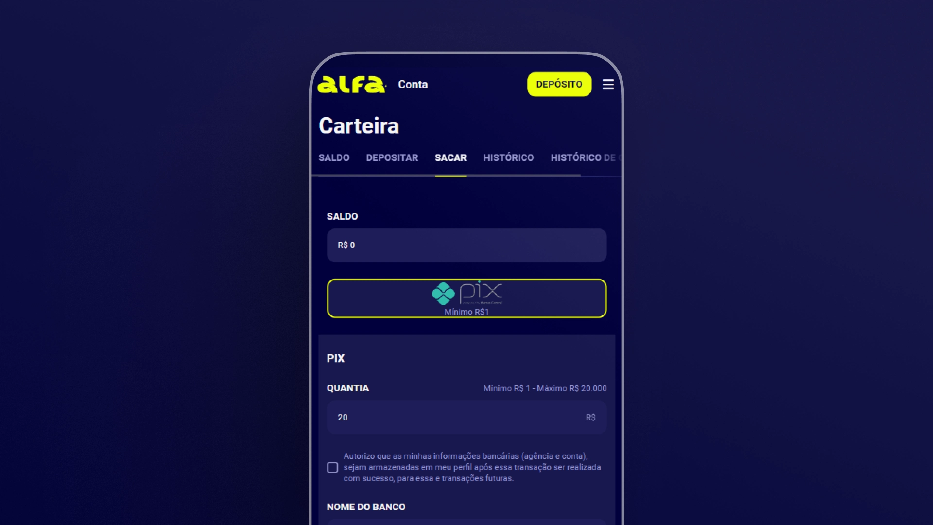 screenshot saque pagamentos alfa