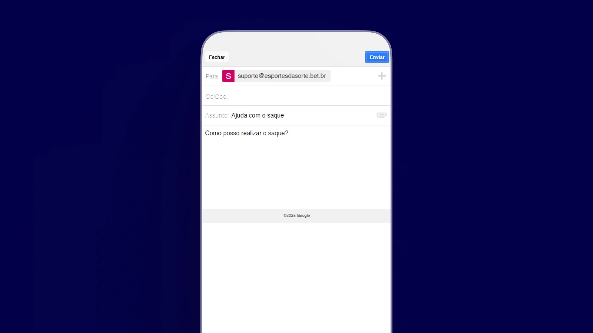 screenshot suporte email esportes da sorte