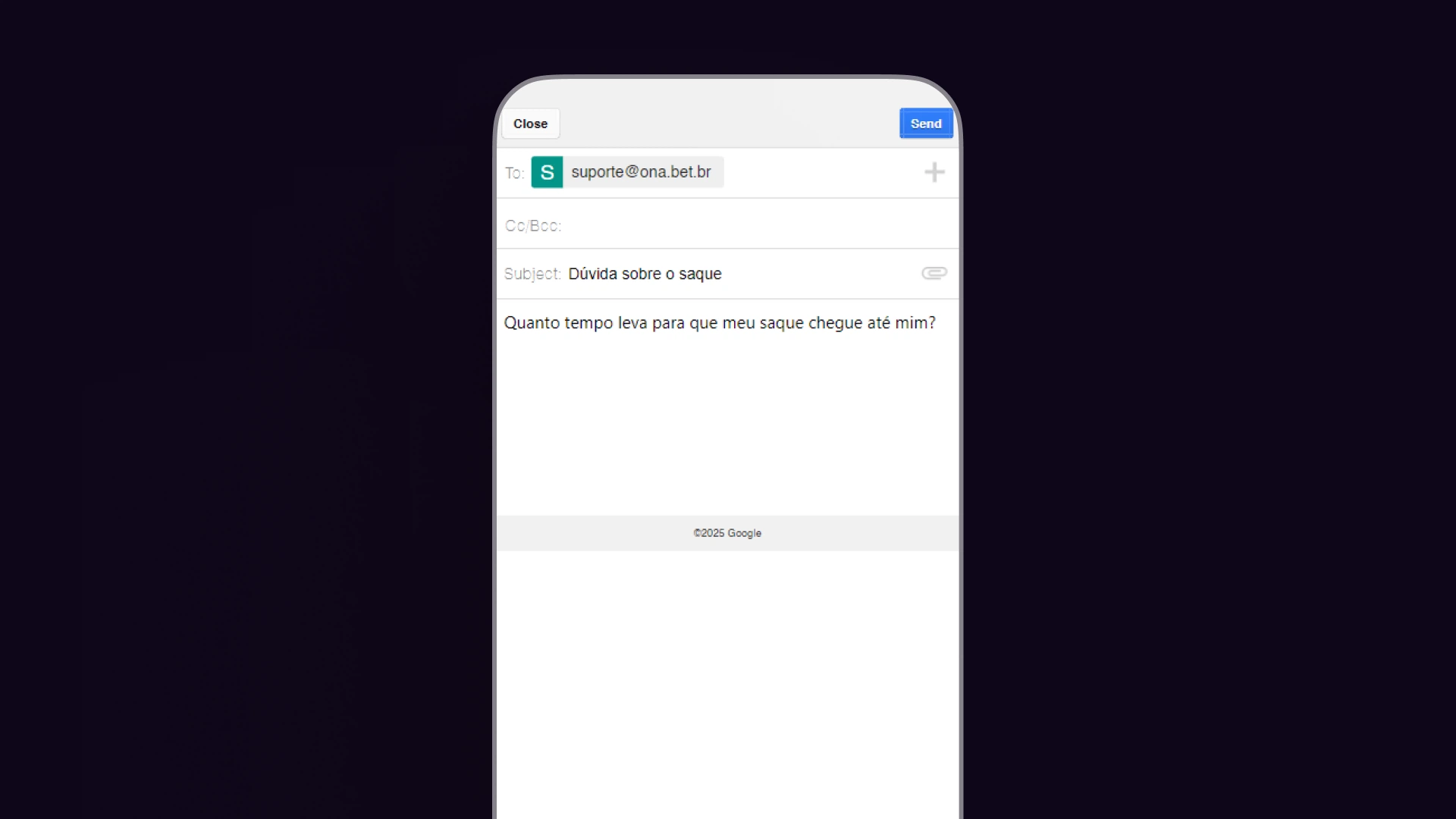 screenshot suporte email onabet