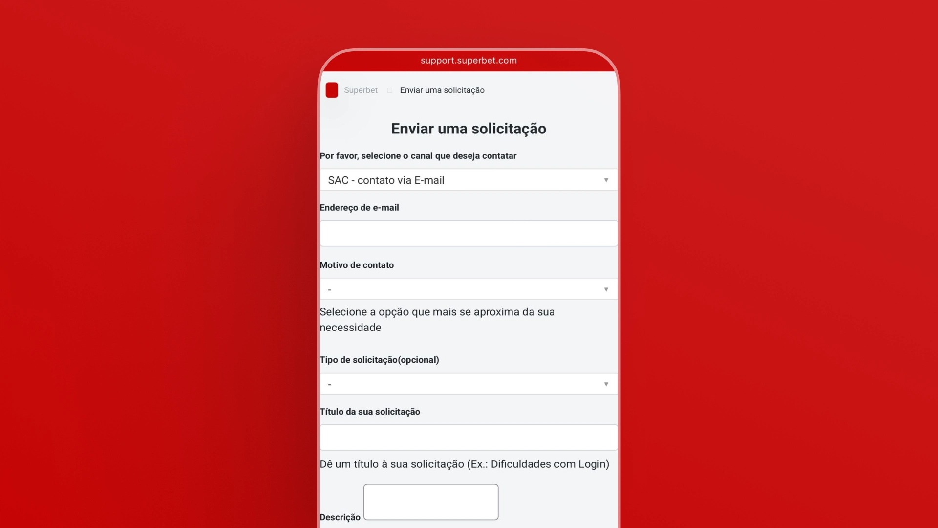 screenshot suporte email superbet