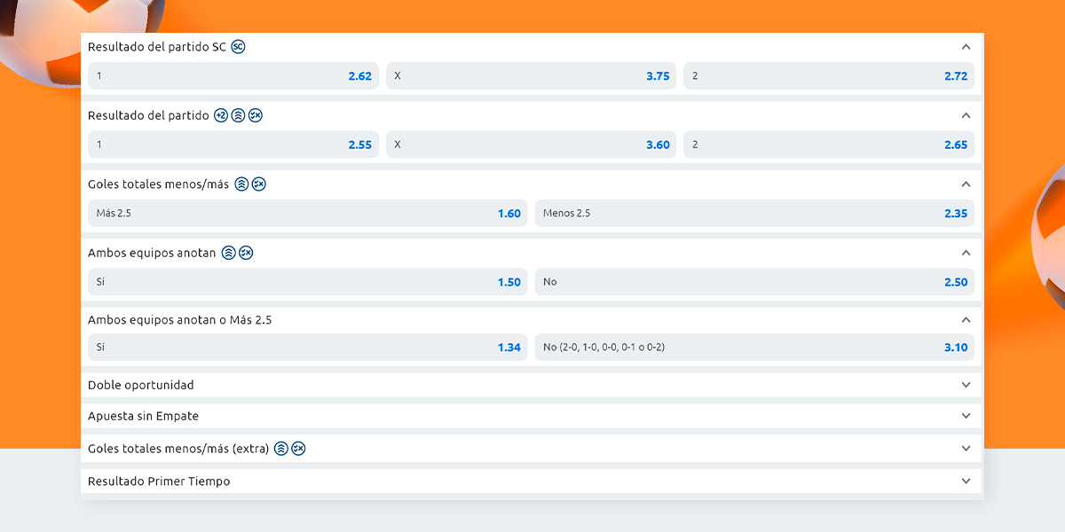 la captura de pantalla muestra la página de mercado de apuestas deportivas de Betano