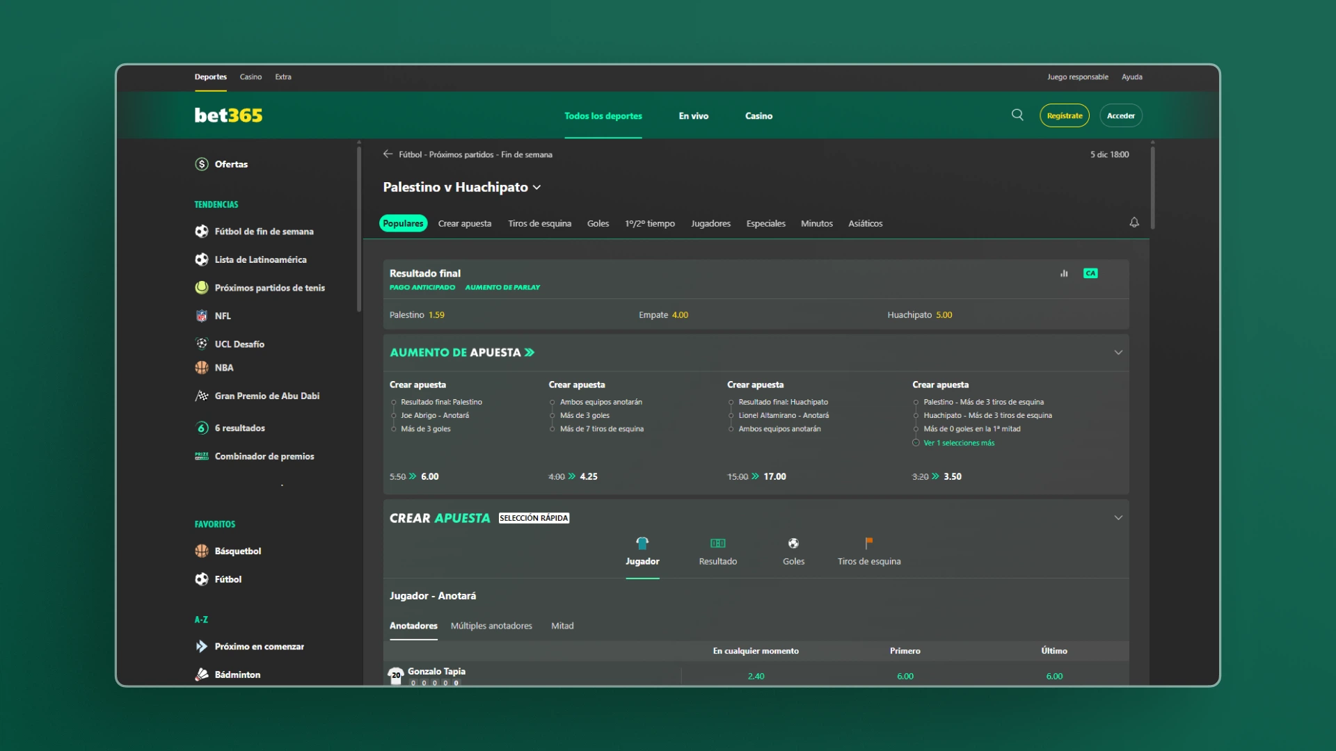 imagen Cuotas de apuestas en Bet365