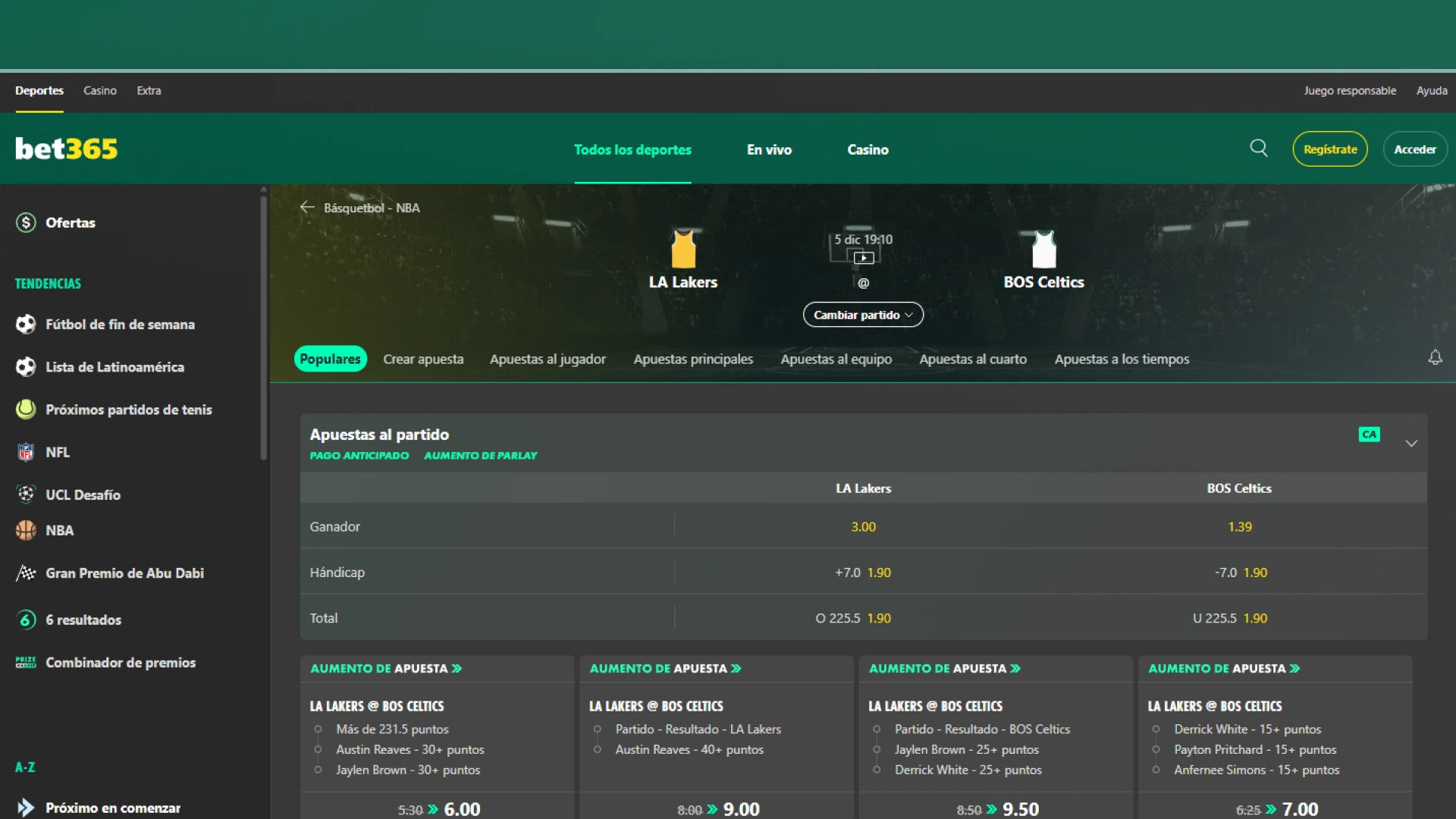 imagen Opciones de apuestas deportivas NBA bet365