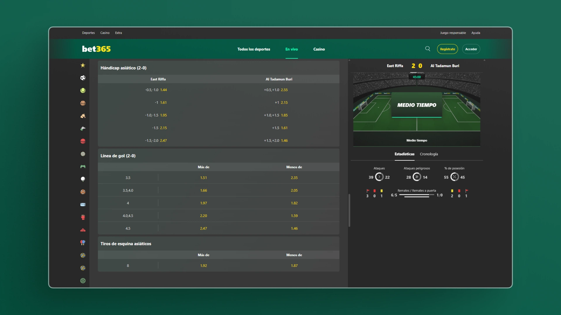 imagen Opciones de apuestas deportivas futbol bet365