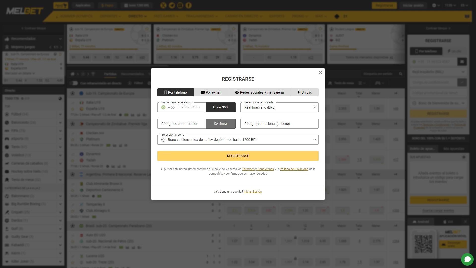 Imagen muestra la página de registro de Melbet