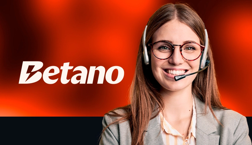 La imagen muestra a un asistente sonriente con un auricular junto al logotipo de Betano