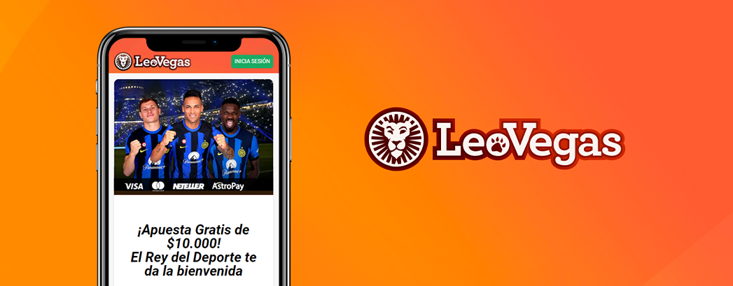 La imagen muestra un smartphone abierto en la página de inicio de LeoVegas