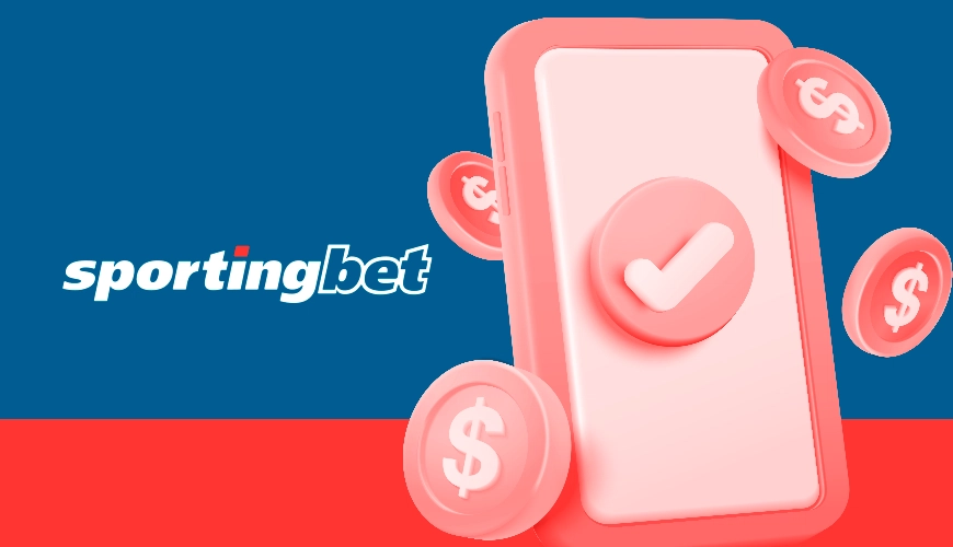 La imagen muestra la ilustración de un smartphone con monedas junto al logotipo de Sportingbet