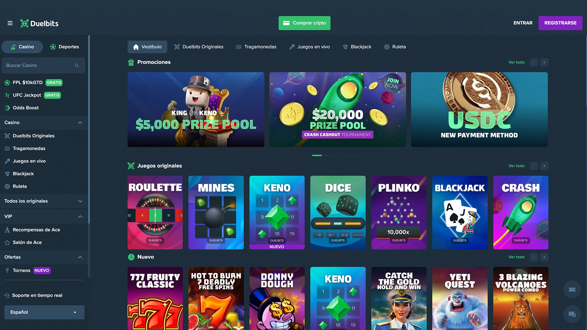 screenshot duelbits casino vestibulo