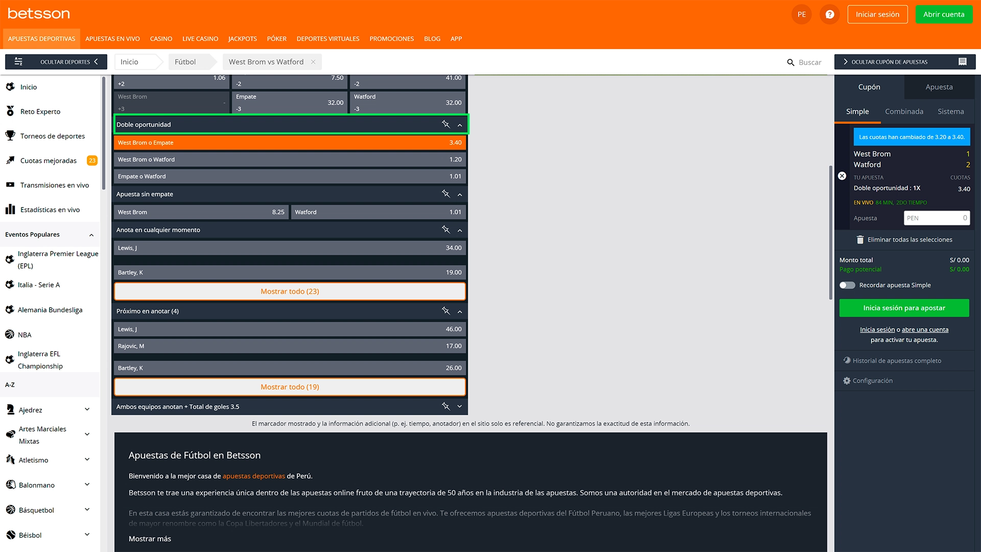 captura de imágenes Qué es doble oportunidad en Betsson