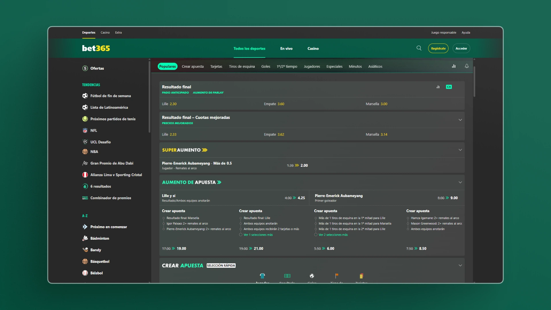 imagen Cuotas de apuestas en Bet365