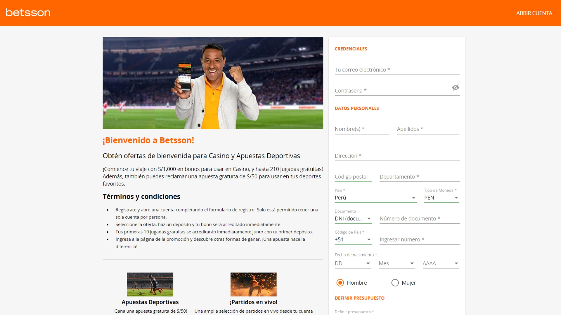 imagen captura registro betsson