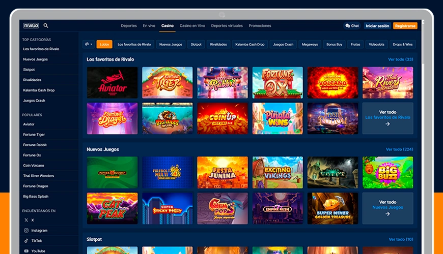 La imagen muestra un portátil abierto en la página del casino Rivalo