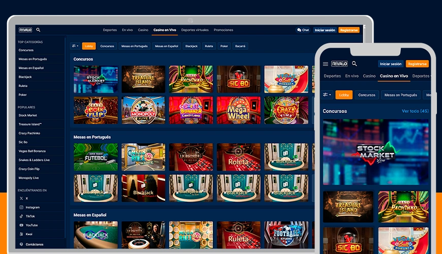 La imagen muestra un portátil abierto en la página del casino en vivo de Rivalo