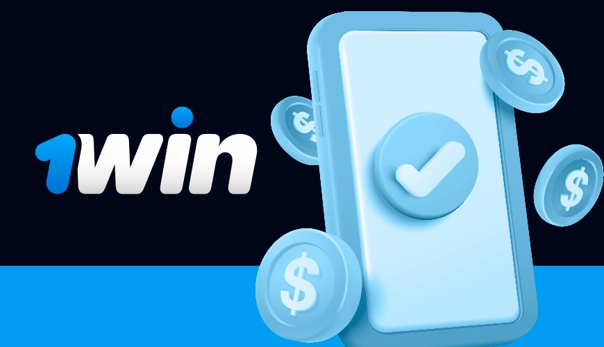 La imagen muestra el logotipo de 1win junto a un smartphone con dinero dentro