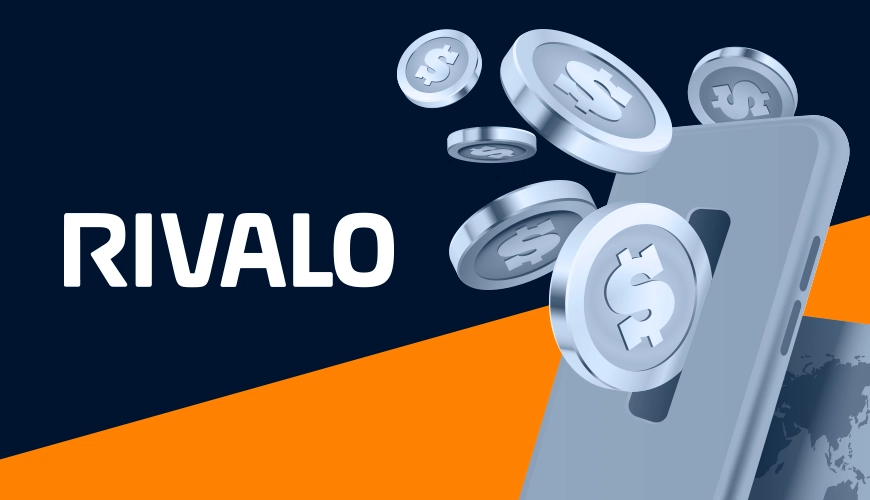 La imagen muestra una ilustración de monedas saliendo de un smartphone, junto al logotipo de Rivalo