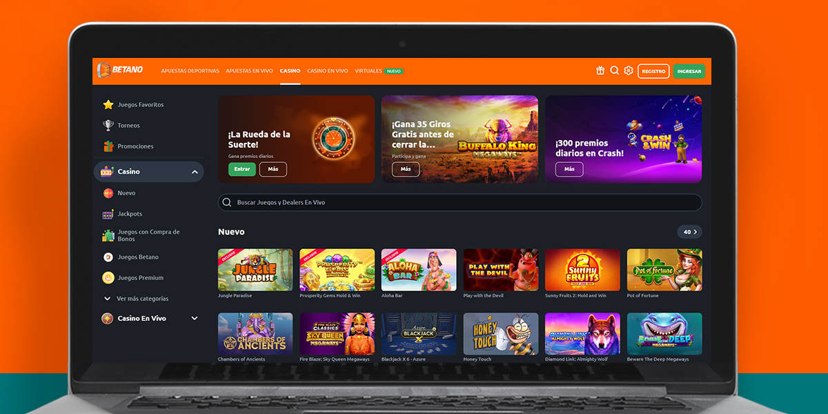 La imagen muestra la página de casino apuestas en Betano