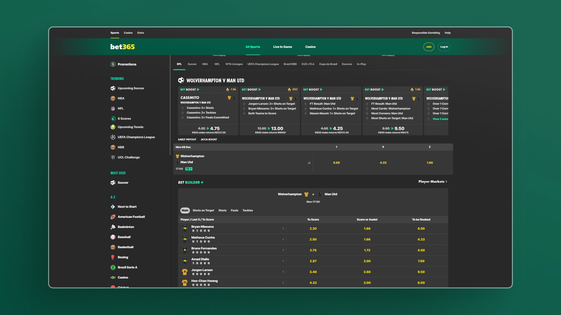 image Sports Betting Markets bet365