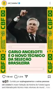 CBF anuncia Carloo Ancelotti como novo treinador da Seleção Brasileira