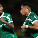 Allan e Vitor Roque, do Palmeiras, comemoram gol no Brasileirão 2025. Foto: Cesar Greco/Palmeiras