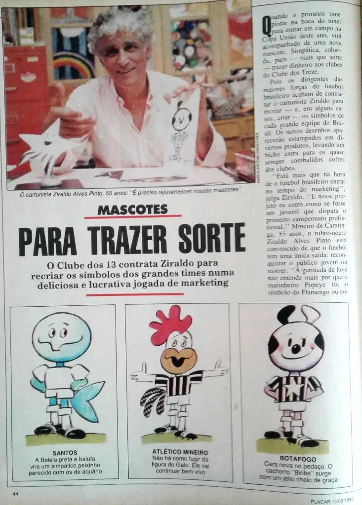Reportagem da Revista Placar sobre criação dos mascotes por Ziraldo. Foto: Reprodução