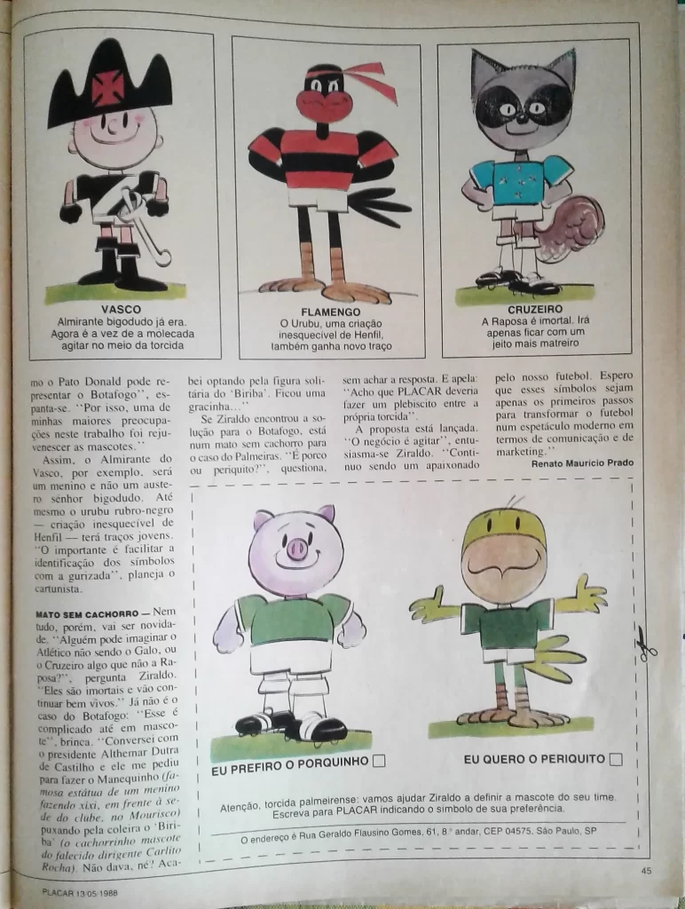 Reportagem da Revista Placar sobre criação dos mascotes por Ziraldo. Foto: Reprodução