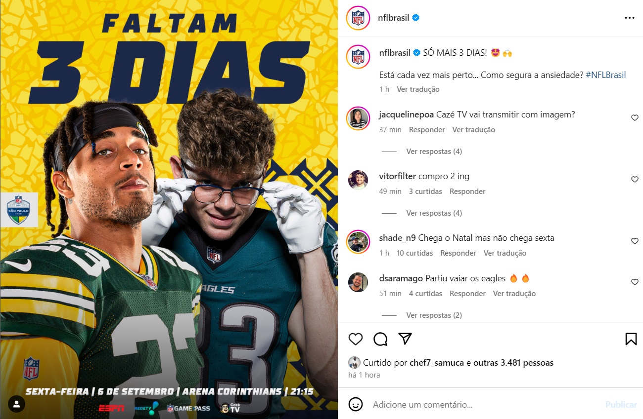 3 dias para o primeiro jogo da NFL no Brasil