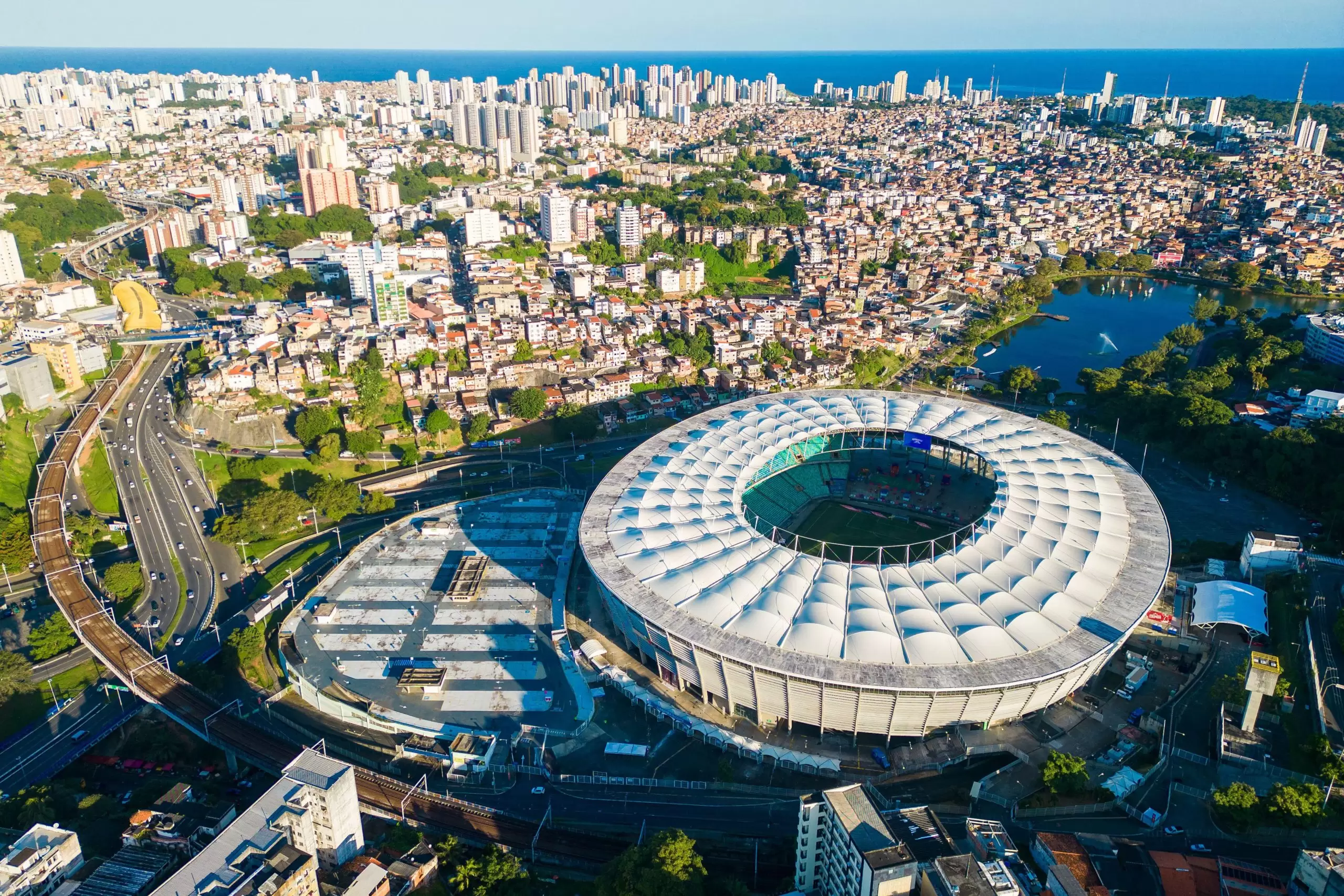Foto aérea da Casa de Apostas Arena Fonte Nova, em Salvador