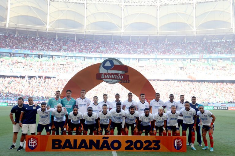 Elenco do Bahia na final do Campeonato Baiano 2023. Foto: Felipe Oliveira/EC Bahia