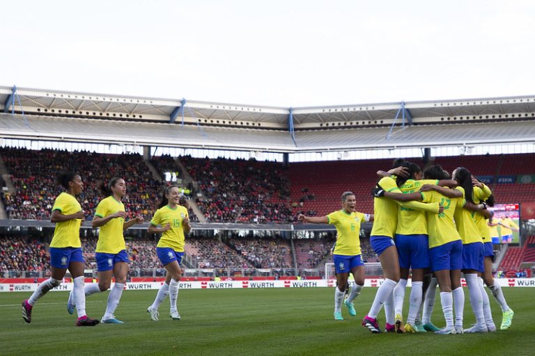 Seleção brasileira feminina, durante amistoso contra a Alemanha. Foto: Thais Magalhães/CBF