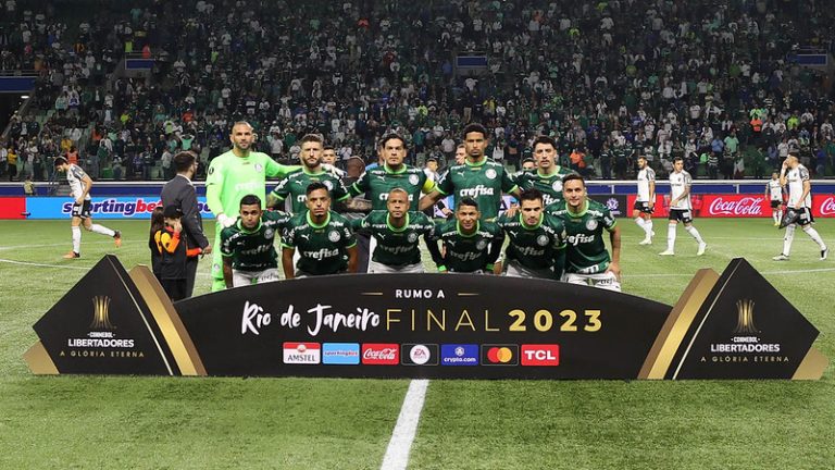 Elenco do Palmeiras em jogo da Libertadores no Allianz Parque. Foto: Cesar Greco/Palmeiras