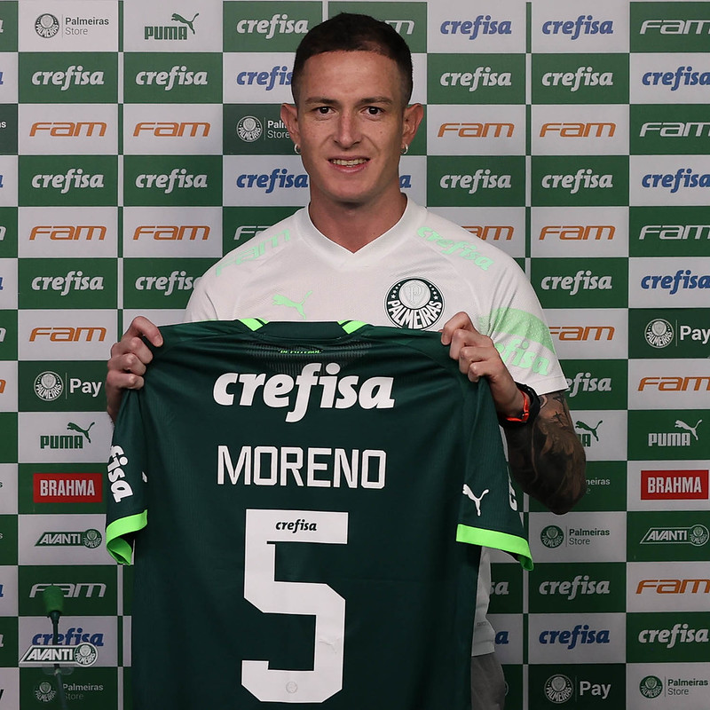 Aníbal Moreno veste a camisa 5 do Palmeiras. Foto: Cesar Greco/Palmeiras