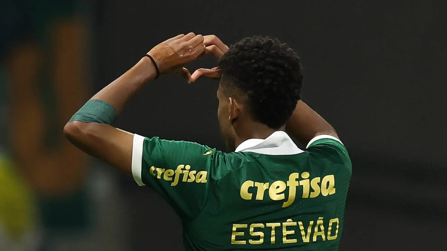 Estêvão comemora gol com a camisa do Palmeiras