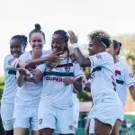 Jogadoras do Fluminense comemoram gol sobre o América-MG, no Brasileirão Feminino 2024. Foto: MARINA GARCIA/FLUMINENSE FC