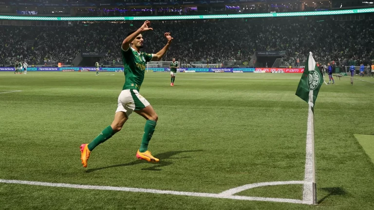 Flaco López comemora gol no Allianz Parque. Foto: Cesar Greco/Palmeiras