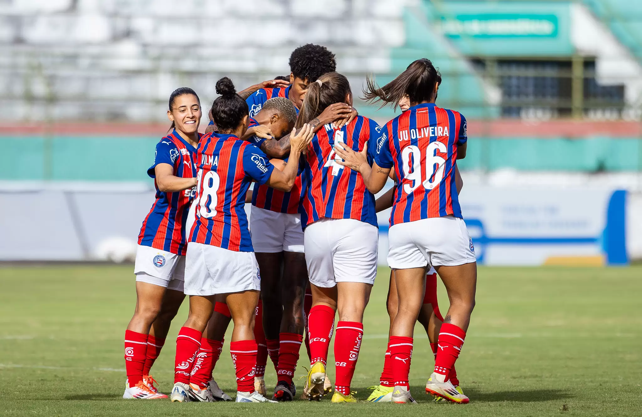 Mulheres de Aço, jogadoras do Bahia feminino durante o Brasileirão da categoria em 2025, Série A1. Foto: Letícia Martins/EC Bahia