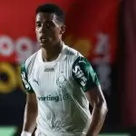 Vanderlan, lateral-esquerdo do Palmeiras, em jogo contra o Vitória, no Campeonato Brasileiro, Série A 2025. Foto: Cesar Greco/Palmeiras