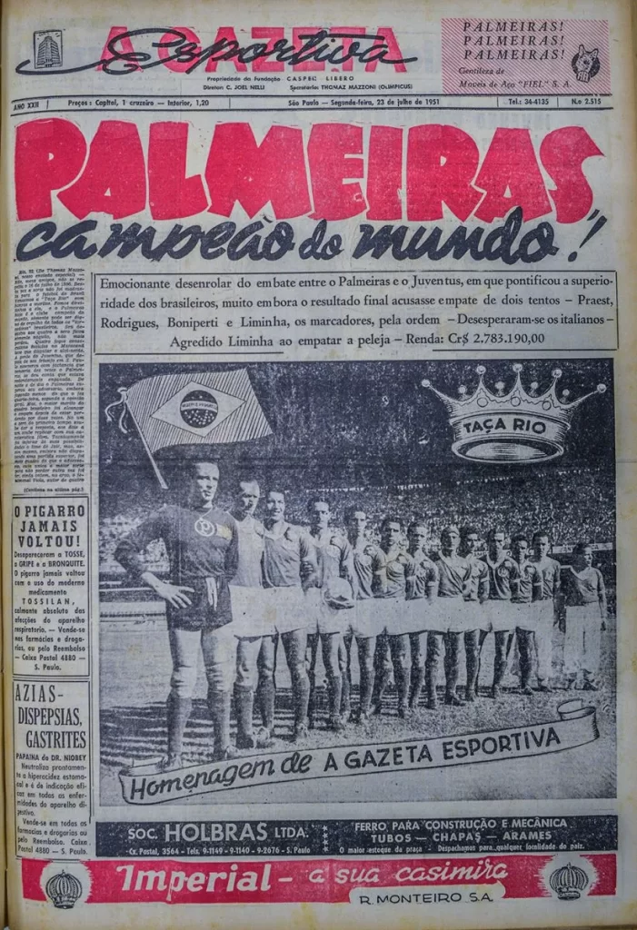 Capa da Gazeta Esportiva em 1951. Foto: Arquivo/Palmeiras