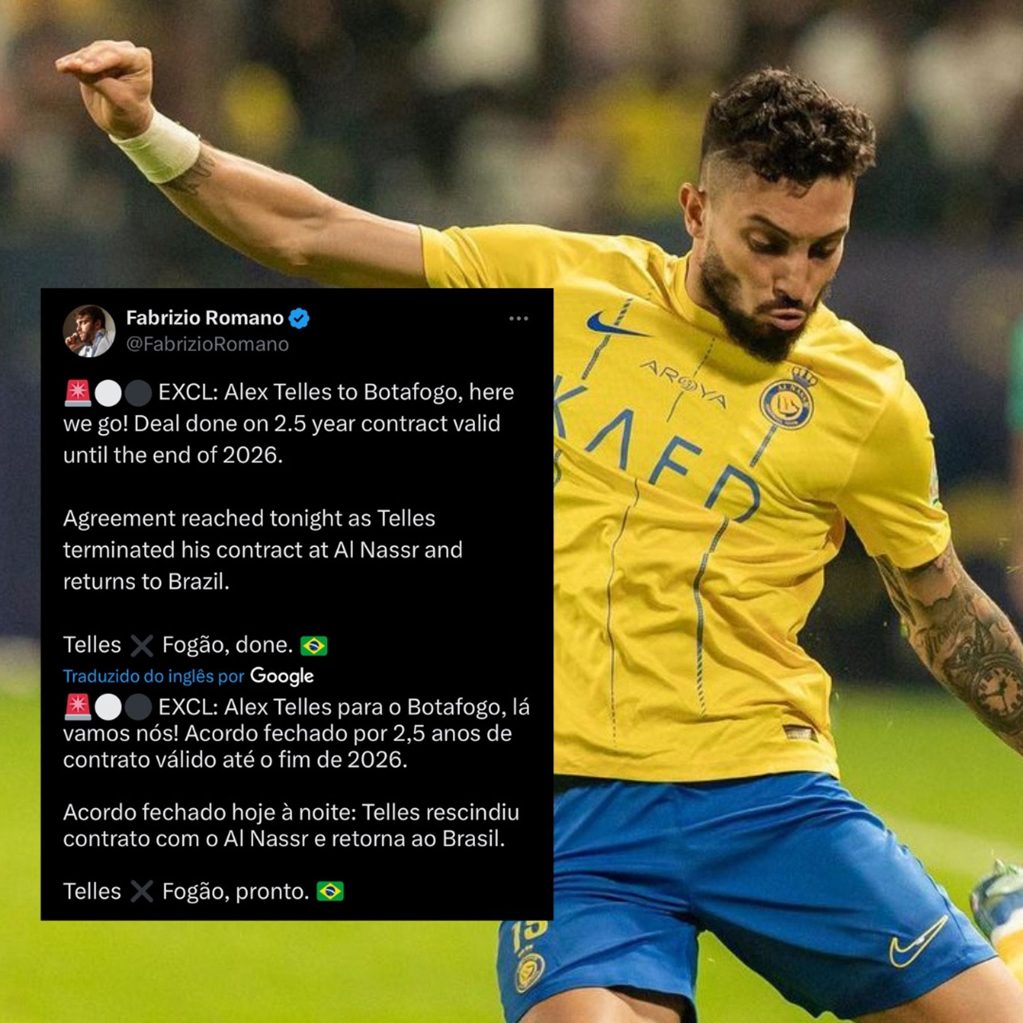 Alex Telles fecha com o Botafogo