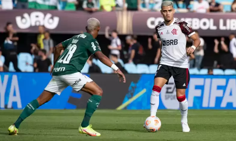 Flamengo x Palmeiras em campo pela Libertadores em 2021