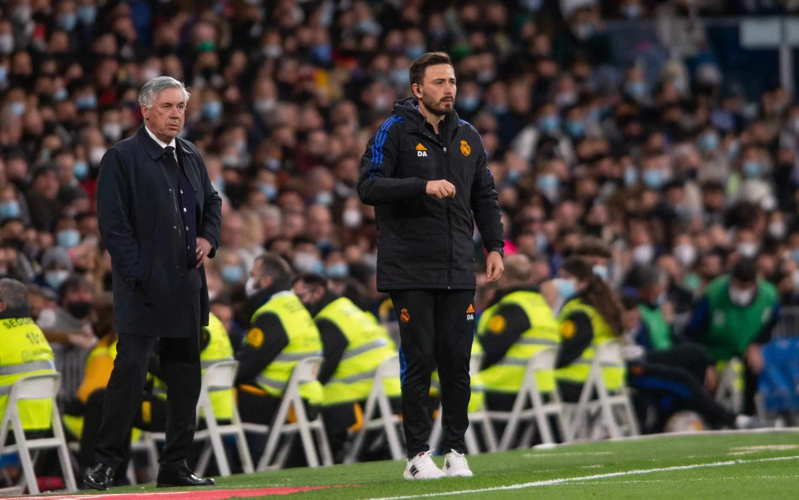5th March 2022; Santiago Bernabeu, Madrid, Spain; La Liga football, Real Madrid versus Real Sociedad:  David Ancelotti and Carlo Ancelotti