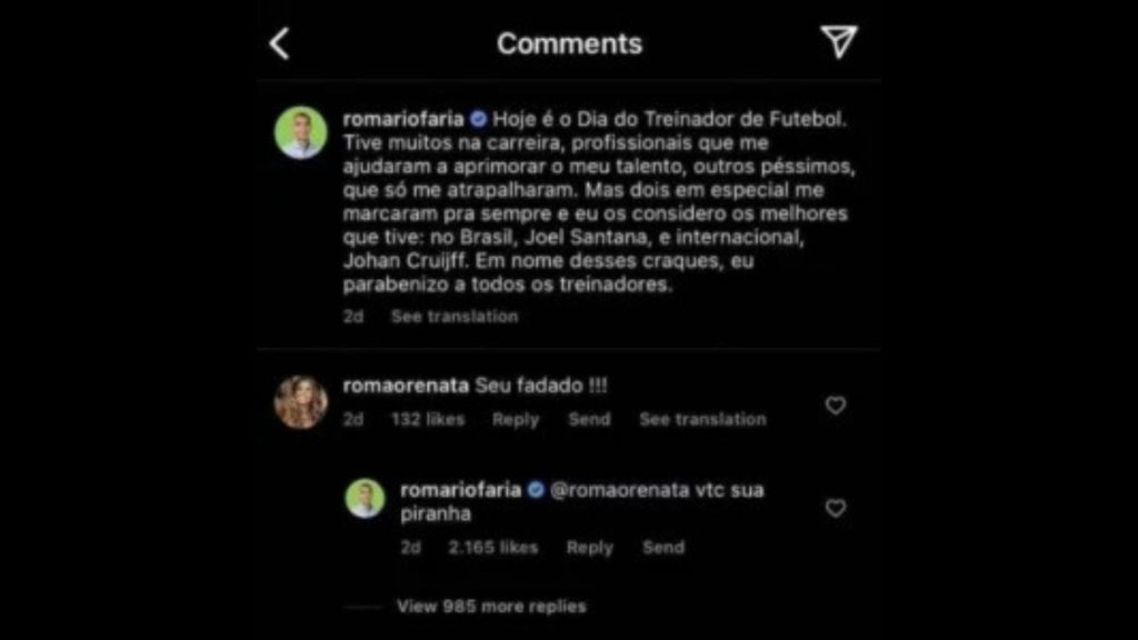 Romário xinga seguidora nas redes sociais