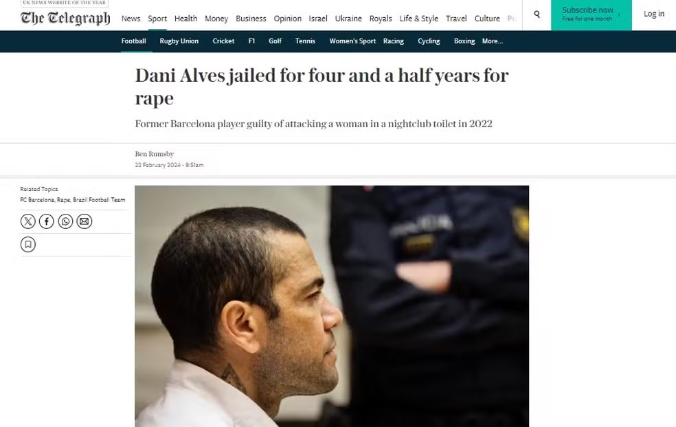 Destaque Telegraph condenação Dani Alves