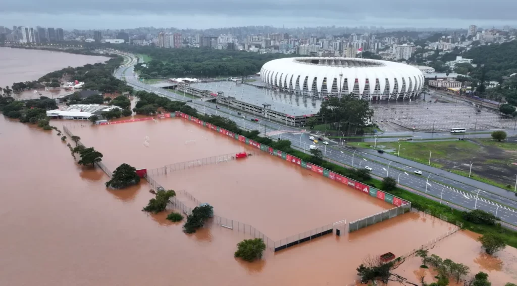 CT do Internacional é alagado por conta das enchentes do Rio Grande do Sul. (Foto: Reprodução)