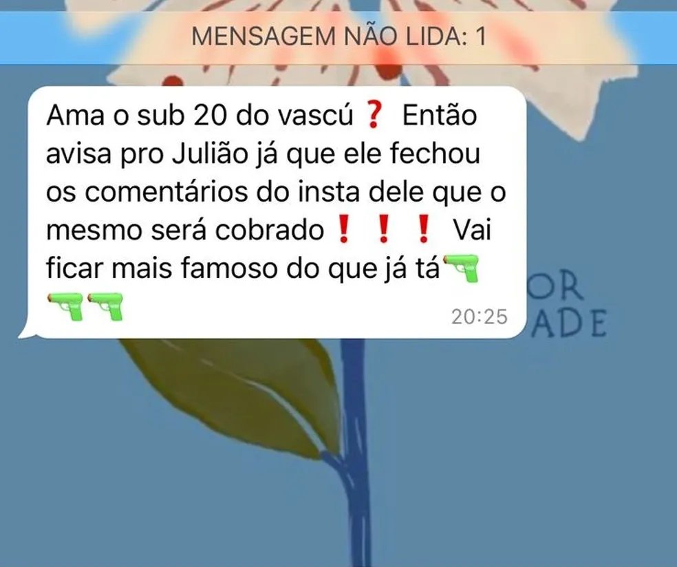 Jogador do Vasco (Julião) recebeu mensagens de cunho racista e ameaça de morte nas redes sociais. Foto: Reprodução/Instagram