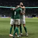 Flaco López comemora gol contra o Sporting Cristal, pela Libertadores, na arena Allianz Parque