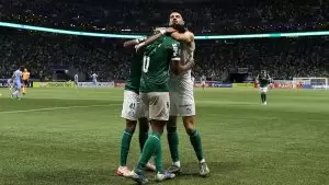 Flaco López comemora gol contra o Sporting Cristal, pela Libertadores, na arena Allianz Parque