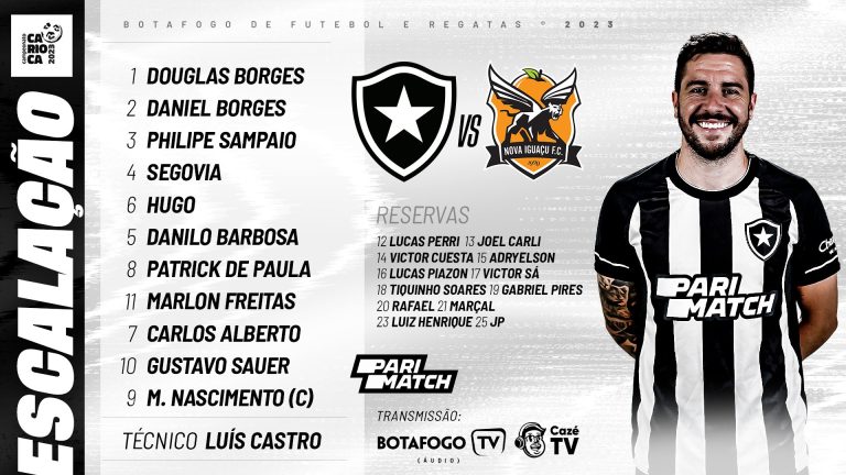 Confira a escalação oficial do Botafogo para a partida contra o Nova Iguaçu